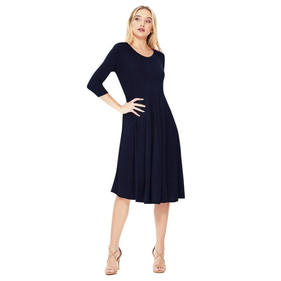 Women's Relexed Fit 3/4 Sleeve Round Neck A-Line Long Dress