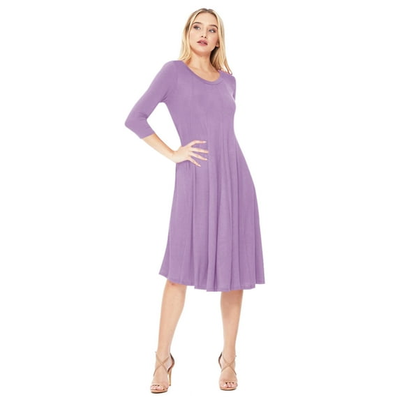 Women's Relexed Fit 3/4 Sleeve Round Neck A-Line Long Dress