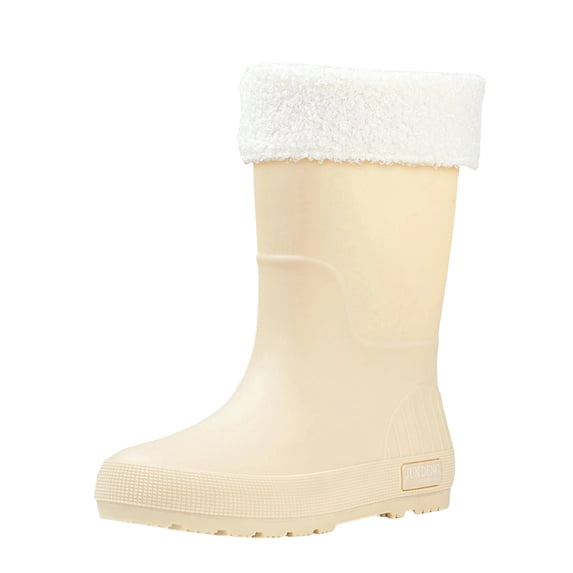 Women's Removable Lined Waterproof Comfortable Height Increasing Heel Mid Calf Rain Boots