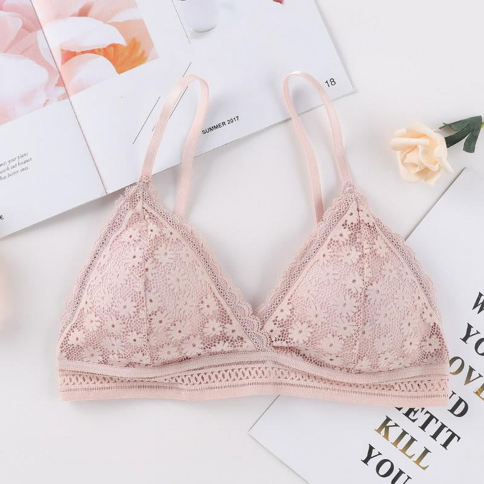 Women's Removable Pads Wire Free Cute Bra Lace Bralette Beauty Back  Triangle Cup Comfortable Sports Bra