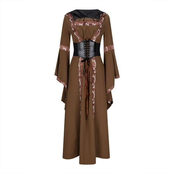 Women's Renaissance Corset Dress Vintage Gothic Fairy Ball Gown for Everyday Halloween Cosplay Festivals Khaki S