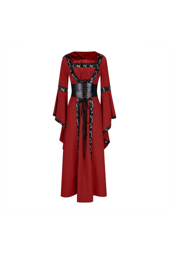 Women's Renaissance Corset Dress Vintage Gothic Fairy Ball Gown for Everyday Halloween Cosplay Festivals Red 3XL