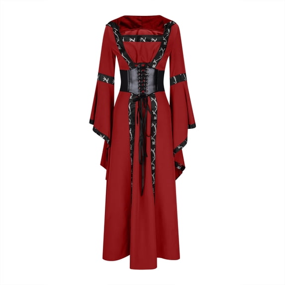 Women's Renaissance Corset Dress Vintage Gothic Fairy Ball Gown for Everyday Halloween Cosplay Festivals Red L