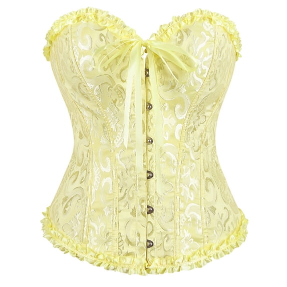 Women's Renaissance Corset Top, Lace up Corsets for Halloween Gothic Themed Party Shapewear Bustier Top, Yellow Size L