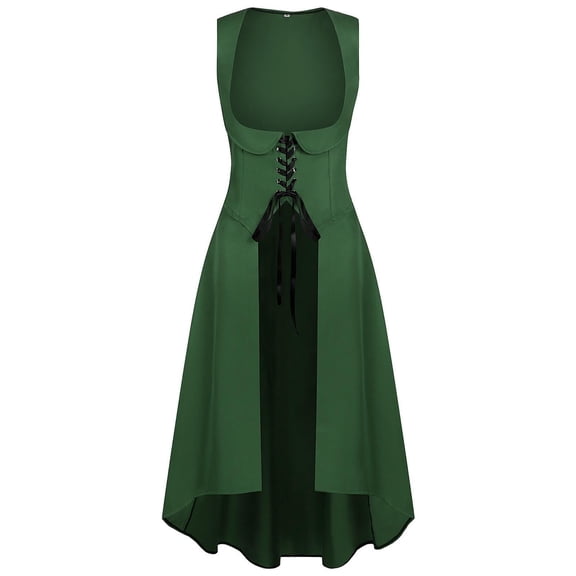 Women's Renaissance Costume Medieval Peasant Underbust Pirate Fairy Dress High Low Hem Historical Cosplay