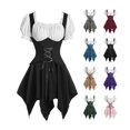 thumbnail image 1 of Women's Renaissance Dress A Line Corset Mini Medieval Dress Off Shoulder Ruffle Spaghetti Strap Halloween Dresses, 1 of 7