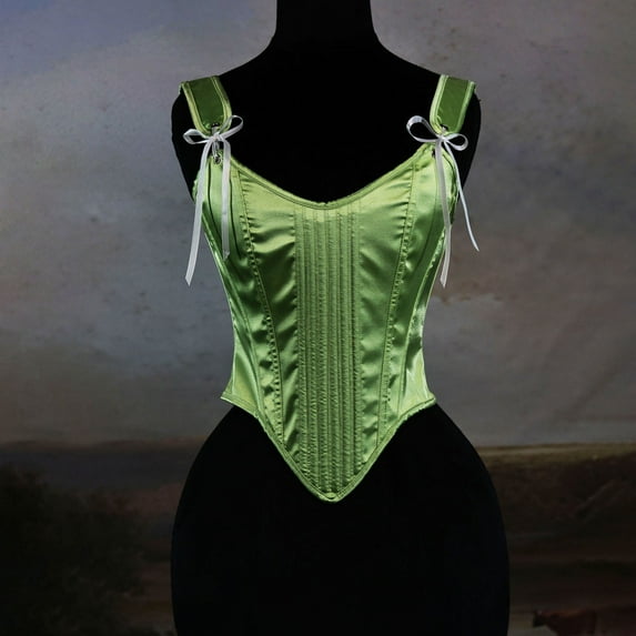 Women's Renaissance Floral Corset Top Lace-up Vintage Medieval Overbust Bustier Cottagecore Vest Corsets Plus Size Green XL