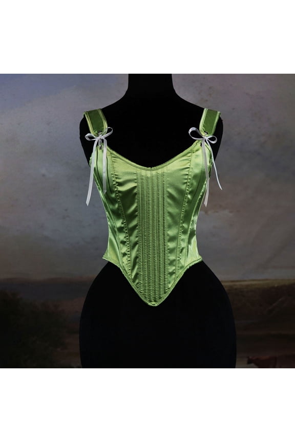 Women's Renaissance Floral Corset Top Lace-up Vintage Medieval Overbust Bustier Cottagecore Vest Corsets Plus Size Green XXL