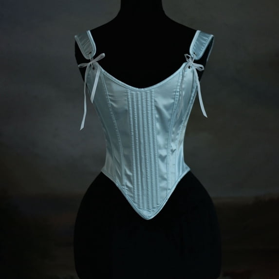 Women's Renaissance Floral Corset Top Lace-up Vintage Medieval Overbust Bustier Cottagecore Vest Corsets Plus Size Light Blue S
