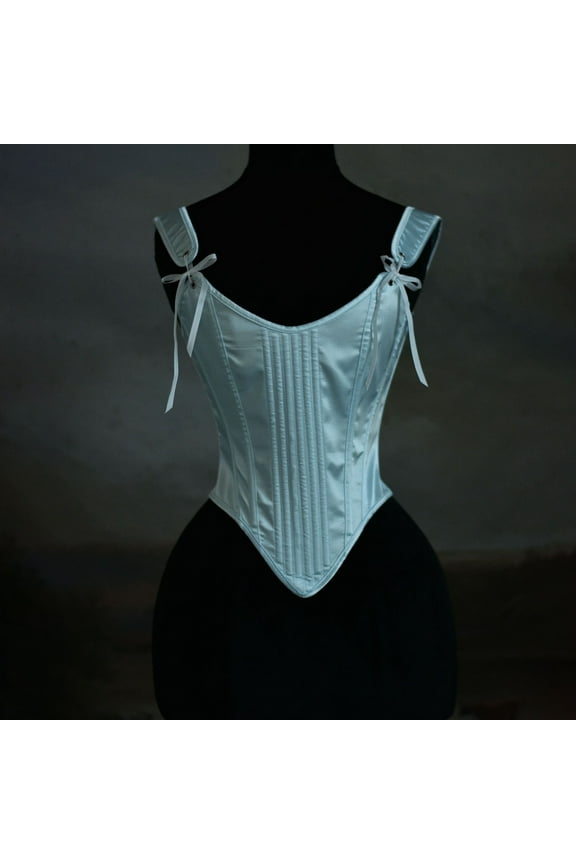 Women's Renaissance Floral Corset Top Lace-up Vintage Medieval Overbust Bustier Cottagecore Vest Corsets Plus Size Light Blue XL