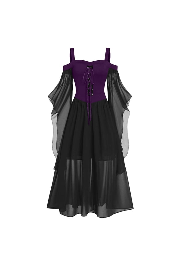 Women’s Renaissance Gothic Dress Medieval Steampunk Off Shoulder Trumpet Sleeve Dresses