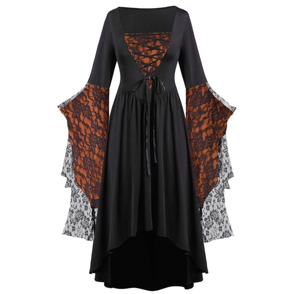 Women's Renaissance Gothic Dress Steampunk Trumpet Sleeve Dresses Halloween Outfit