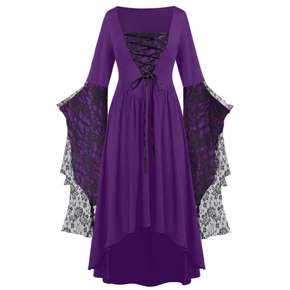 Women's Renaissance Gothic Dress Steampunk Trumpet Sleeve Dresses Halloween Outfit