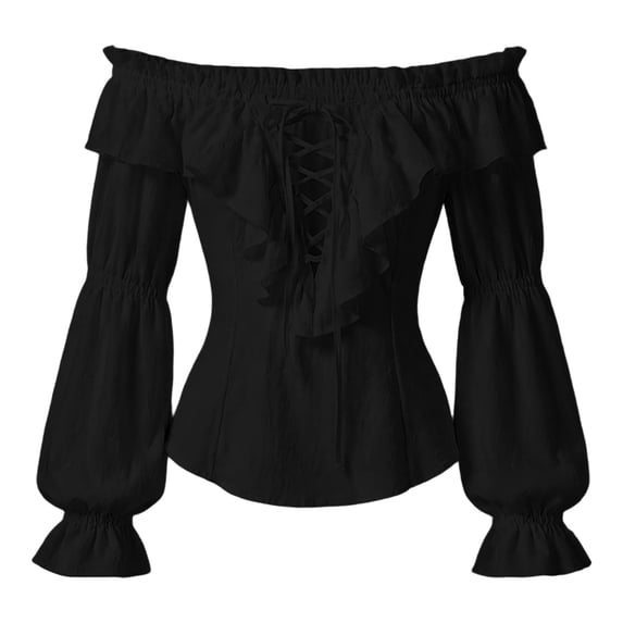 Women’s Renaissance Peasant Blouse Off Shoulder Bell Sleeve Top Medieval Pirate Corset Shirt for Ren Faire Cottagecore