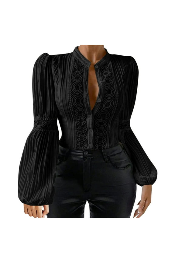 Women's Renaissance Peasant Blouse V Neck Lantern Sleeve Lace Smocked Tops