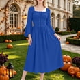 thumbnail image 1 of Women's Renaissance Peasant Dress Square Neck Bell Sleeve Lace Up Front Flattering Medieval Costume for Fair Cosplay Vintage Themed Party Holiday Fancy Apparel, 1 of 9