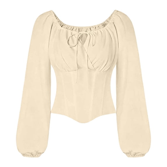 Women's Renaissance Shirt Corset Tops Pirate Peasant Fall Blouse | Puff Long Sleeve, Ruched Bust, Ren Faire Shirt, Gothic Top, Medieval