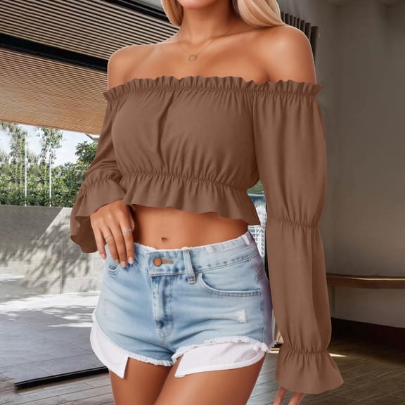 Women's Renaissance Shirt Off The Shoulder Smocked Waist Peplum Blouse Long Lantern Sleeve Retro Medieval Boho Top