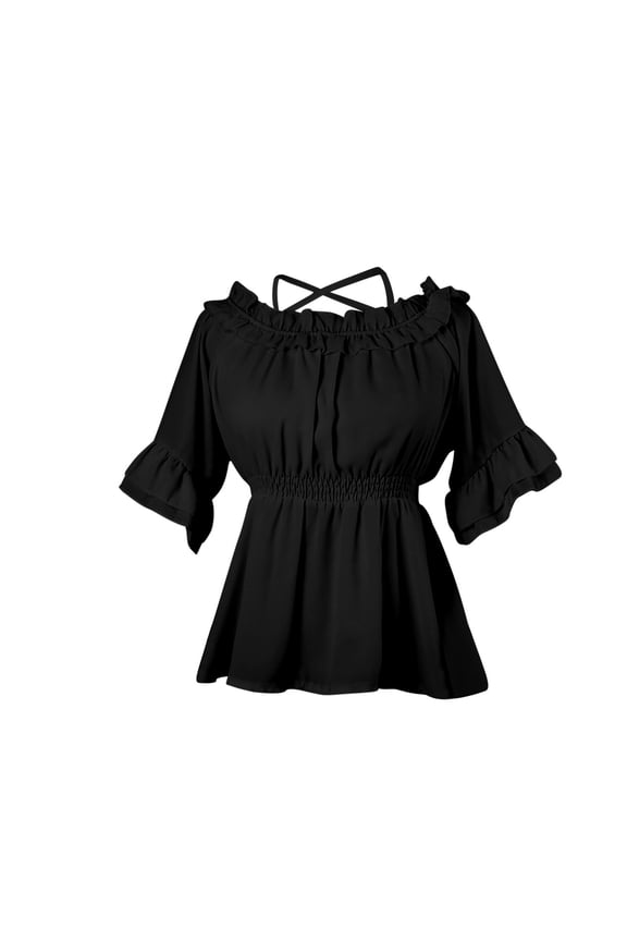 Women's Renaissance Off Shoulder Puff Sleeve Loose Smocked Blouse, Short Sleeve One Shoulder Top, Casual and Stylish Fashionable Shirt for Outdoor Events, Parties, and Everyday Wear