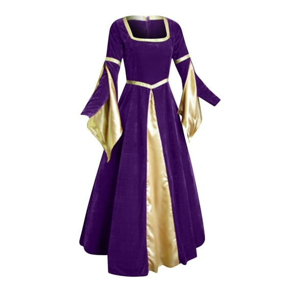 Women's Renaissance Trumpet Sleeve Princess Dress Lace Up Floor Length Victorian Vintage Medieval Ball Gown Costume