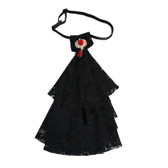 Women's Renaissances Colonial Lace Jabot Necktie Victorian Rhinestones Ruffle Neck Collar Detachable Collar Accessory