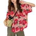 thumbnail image 1 of Women's Resort Style Printed Shirts Retro Casual Loose Short-Sleeved Shirts, 1 of 10