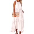 thumbnail image 1 of Women's Resort Style Ruffled Long Dress Round Neck Sleeveless Flowy Beach Dress with Pockets Galib. M, 1 of 10