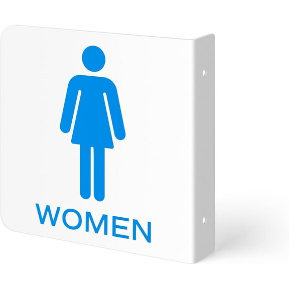 Women's Restroom Sign | 6" x 6" Double Sided Wall Mounted Projecting Women's Restroom Sign for Commercial Workplace Hallway with Mounting Kit