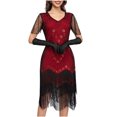 thumbnail image 1 of Women's Retro 1920s Sequins Flapper Dress Floral Lace V Neck Vintage Fringed Evening Party Cocktail Dresses, 1 of 6