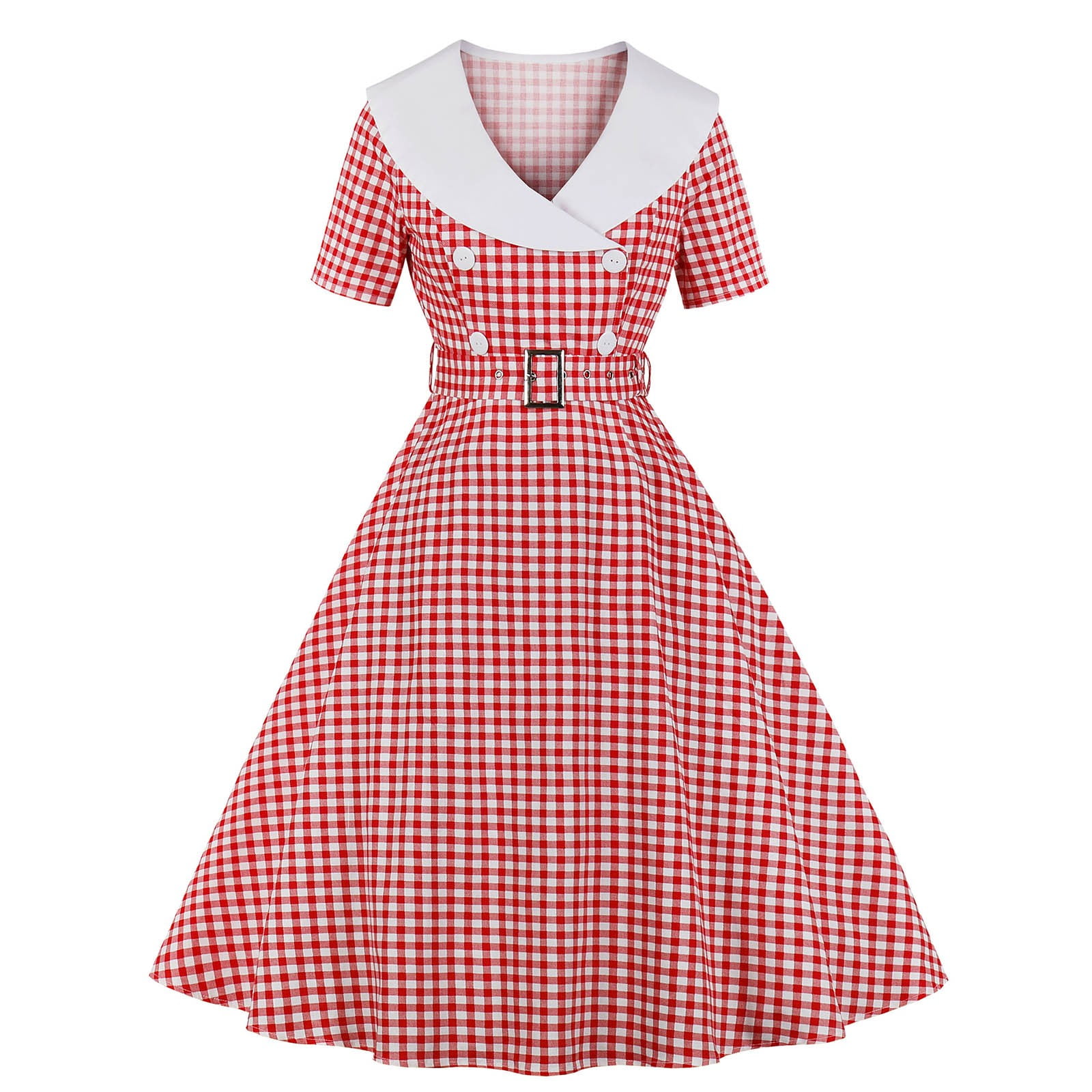 Women's Retro 1950s Cocktail Dress Lapel Button Plaid Short Sleeve A Line Swing Midi Prom Tea Dresses with Belt - Walmart.com Women's Retro 1950s Cocktail Dress Lapel Button Plaid Short Sleeve A Line Swing Midi Prom Tea Dresses with Belt - Walmart.com