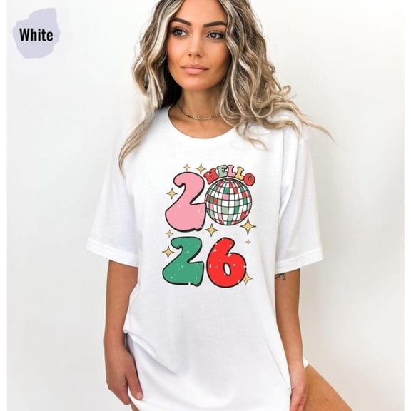 Women's Retro 2026 New Year Graphic Tee T Shirt Top for Celebration Short Sleeve Round Neck White S-5XL