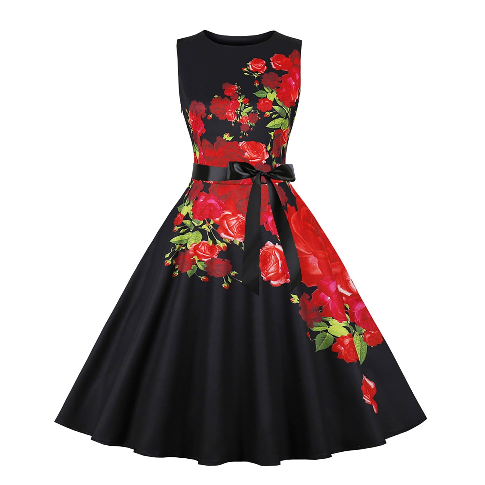 Women's Retro 50's 60's Style Dress Audrey Hepburn Vintage Tea Cocktail  Dresses Puffy Swing Prom Party Dress With Belt - Walmart.com