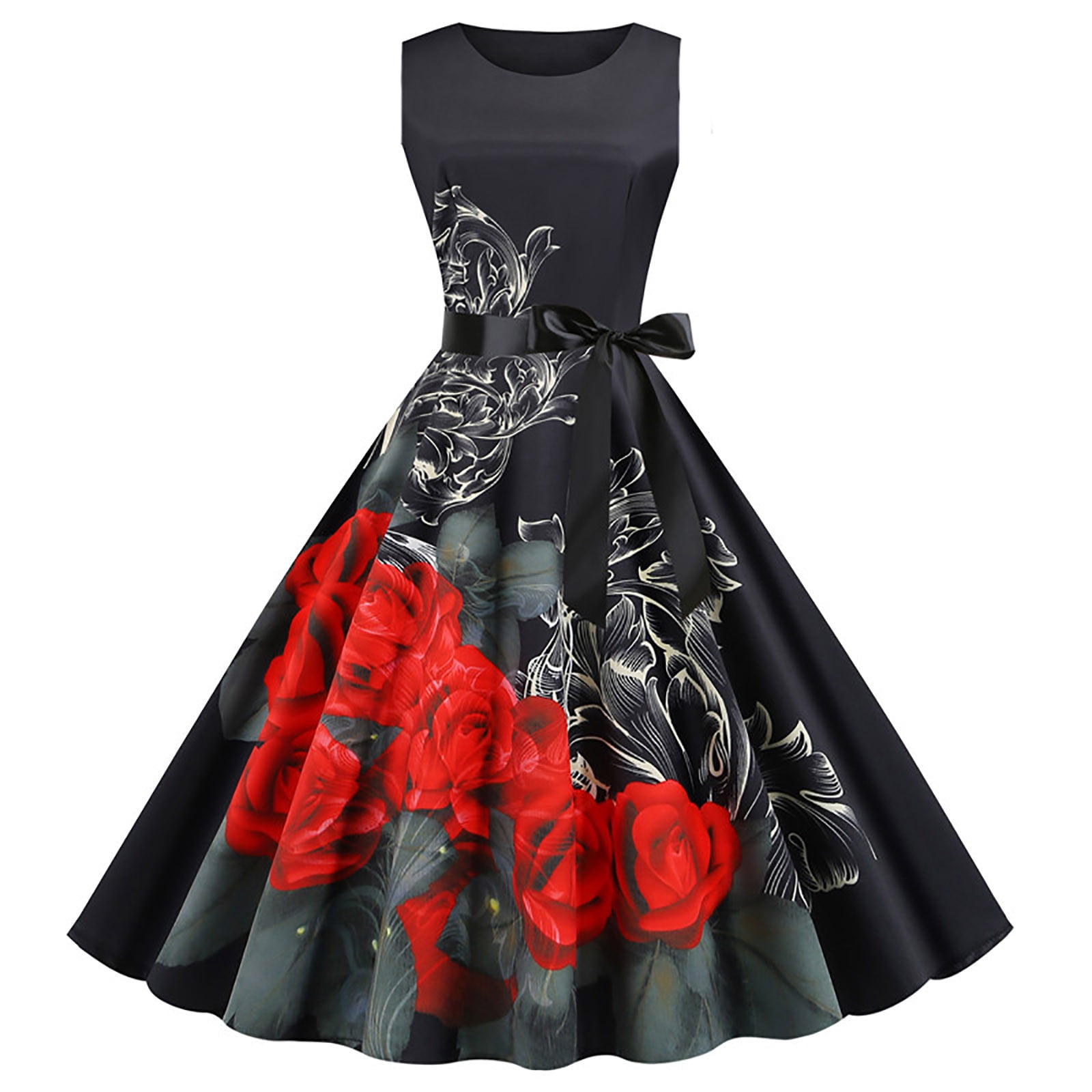 Women's Retro 50's 60's Style Dress Audrey Hepburn Vintage Tea Cocktail  Dresses Puffy Swing Prom Party Dress With Belt - Walmart.com, image size:1600x1600