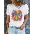 thumbnail image 1 of Women's Retro 60s 70s Style Peace Love Graphic Tee Rainbow Splatter Print Short Sleeve T-Shirt​, 1 of 11