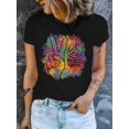 thumbnail image 1 of Women's Retro 60s 70s Style Peace Love Graphic Tee Rainbow Splatter Print Short Sleeve T-Shirt​, 1 of 12