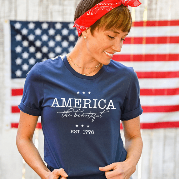 Women's Retro America the Beautiful Patritic T-Shirt | Girl's Best Printed Design T-Shirt | Best Ideal Gift for Tees Your Friends & Family