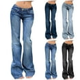 thumbnail image 1 of Women's Retro Bell Bottom Jeans with Elastic Waist Slim Fit Through Hip and Thigh Flared Denim Pants, 1 of 5