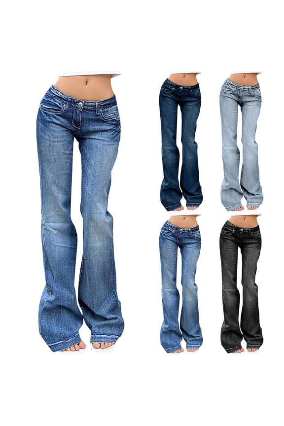 Women's Retro Bell Bottom Jeans with Elastic Waist Slim Fit Through Hip and Thigh Flared Denim Pants