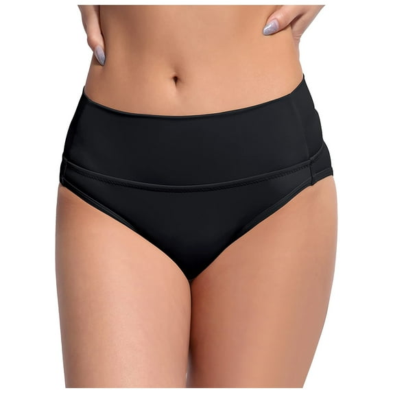 Women's Retro Black High Waisted Full Coverage Bikini Bottoms