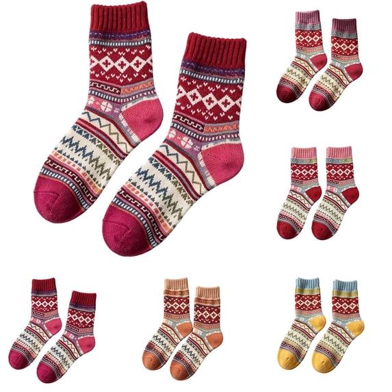Women's Retro Bohemian Printed Crew Socks Ladies Fall Winter Vintage Soft Stylish Mid-Calf Warm Socks One Size