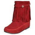 thumbnail image 1 of Women's Retro Bootie Casual Lightweight Solid Color Fringed Frosted Suede Flat Inner Height Ankle Boots,Red Boots women size 7.5, 1 of 5
