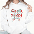 thumbnail image 1 of Women's Retro Bow Merry Christmas Printed Hooded Long-Sleeved Cotton Sweatshirt White S-2XL, 1 of 6