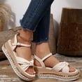thumbnail image 1 of Women's Retro Bow knot Ankle Buckle Wedges Sandals Adjustable Lace Strap Low Heel Platform Shoes Comfortable Open Toe Wedding Party Dress Sandals, 1 of 4