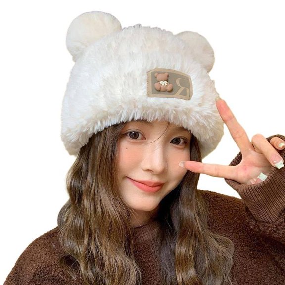 Women's Retro Cable Knit Beanie with Faux Fur Pom Pom and Ear Flaps, Chunky Winter Hat