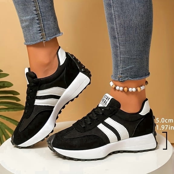 Women's Retro Casual Lace-Up Sneakers, Comfortable Everyday Walking Shoes, Platform Fashion Footwear for All-Day Wear
