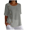 thumbnail image 1 of Women's Retro Casual Loose Fit Short Sleeve Side Button T-Shirt Summer Comfortable Breathable Fashion Top, 1 of 2