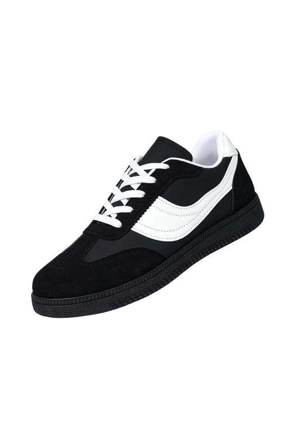 Women's Retro Casual Sneakers Round Toe Walking Shoes Lace Up Trainers Classic Color Block Low Top Comfortable Sports Footwear Black 41