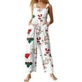 thumbnail image 1 of Women's Retro Christmas Print Sleeveless Button Jumpsuit - Fashion Casual One-Piece, Red Size XXXXL, 1 of 6
