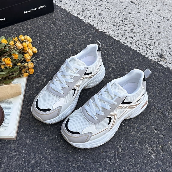Women's Retro Chunky Platform Sneakers Breathable Mesh Lace Up Non Slip Cushioned Casual Walking Shoes