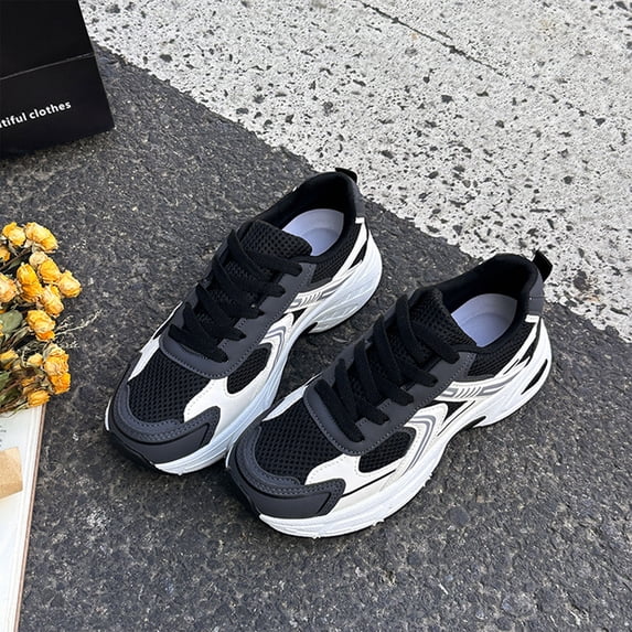 Women's Retro Chunky Platform Sneakers Breathable Mesh Lace Up Non Slip Cushioned Casual Walking Shoes